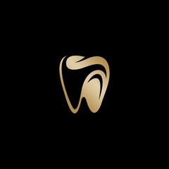 Elegant golden tooth vector logo with smooth flowing curves and radiant gradient