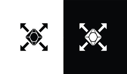 A striking visual composition features a diamond shape with outward pointing arrows presented in positive and negative contrast high quality professional detailed modern