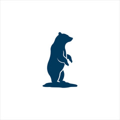 Minimalist dark blue vector icon of a standing bear, stylized with smooth curved lines and a sleek profile.