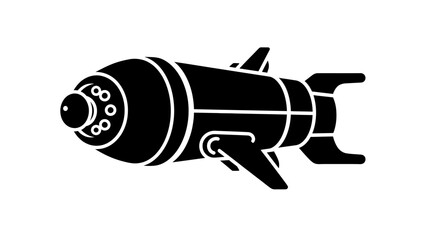 Minimalist Black and White Illustration of a Futuristic Submarine Underwater Vehicle