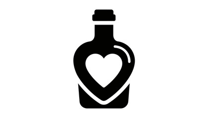 Minimalist Black and White Illustration of a Heart-Shaped Bottle with Lid
