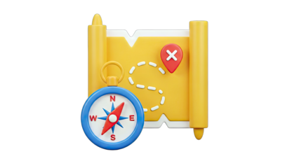 Compass, Map, and Location Pin for Navigation