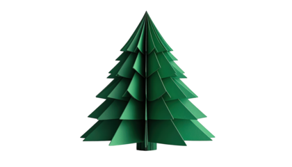 3D-rendered Christmas tree with layered green paper on a black background