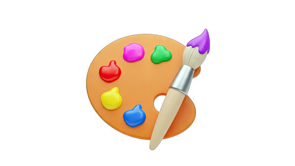 Colorful Palette and Brush on White Background