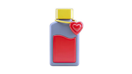 Love Potion Bottle with Heart Charm on White Background