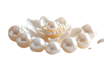 Elegant arrangement of luminous pearls encircling a creamy floral centerpiece