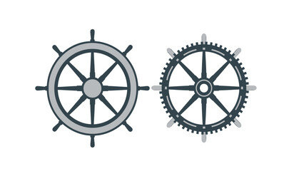 Obraz premium an illustration depicts two grayscale nautical steering wheels one a traditional ship s wheel and the other a cogwheel side by side