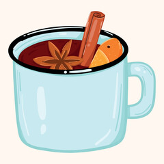 Cozy Mug Of Mulled Wine With Cinnamon, Star Anise, Orange Slice, And Winter Spice
