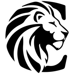 Fototapeta premium Stunning black and white roaring lion head silhouette perfect for modern sports branding and logos