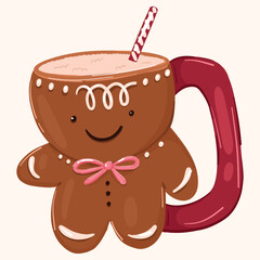 Gingerbread Mug With Cute Face Pink Bow And Straw Cozy Holiday Cocoa Cheer For Family Friends