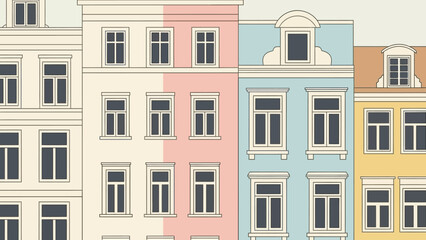 Fototapeta premium Cozy row of colorful houses with a charming pastel color palette, perfect for creating a warm and inviting urban atmosphere