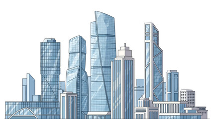 Fototapeta premium Modern Cityscape Illustration Featuring a Cluster of Sleek, Contemporary Skyscrapers with a Blue Hue