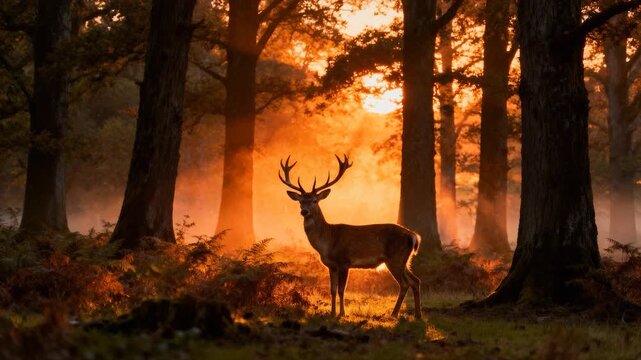 deer in the forest at sunset