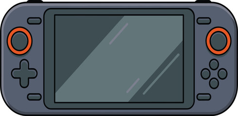 Flat Vector Illustration of a Portable Handheld Gaming Console with Control Buttons and Joysticks, Ideal for Themes Related to Video Games, Entertainment, and Mobile Gaming Technology.