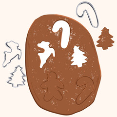 Gingerbread Cookie Cutters With Christmas Shapes On Brown Cookie Sheet, Festive Holiday Scene