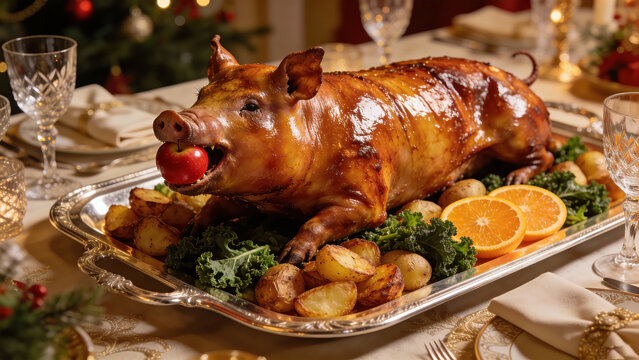 Grand Festive Centerpiece: Whole Roasted Suckling Pig