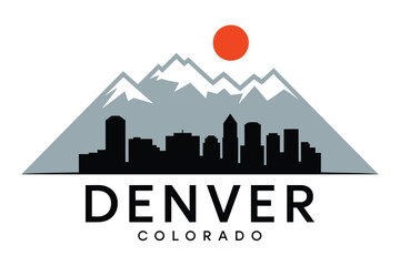 Fototapeta premium denver colorado skyline with rocky mountains vector illustration, featuring urban city buildings and scenic mountain landscapes, ideal for travel posters, tourism graphics, city branding, and modern 