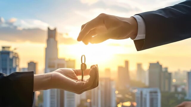 real estate agent holding keys, key account manager making a deal with a customer and client