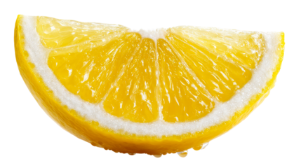 Fresh juicy lemon slice with water droplets, perfect for food and beverage marketing, healthy lifestyle content, and vibrant summer themes