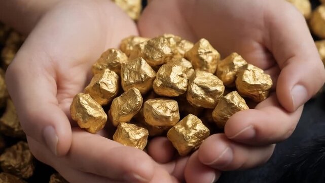 hands holding golden nuggets