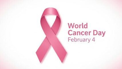 World Cancer Day February 4 Awareness Banner with Pink Ribbon