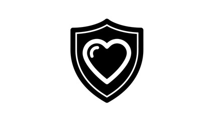 Minimalist Black and White Shield Icon with Heart Symbol Representing Protection and Care