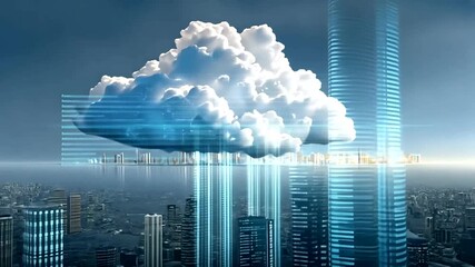 Digital Transformation with Cloud Technology Over City Skyline and Data Flow Illustration - Powered by Adobe