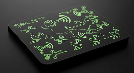 Black Square with Green Technology Icons.