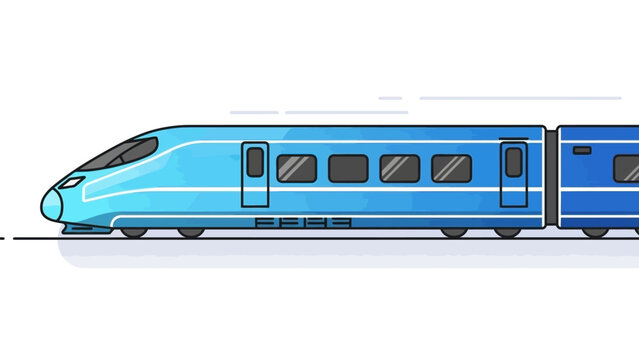 A detailed illustration of a modern blue high-speed bullet train in motion.
