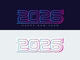 Happy New Year 2026 Neon Gradient Typography Design on Dark and Light Background. Modern Futuristic Number Illustration for Celebration Banner, Digital Poster, Technology Event, Social Media.