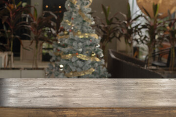 Wooden table surface separated background Christmas welcome New Year festival
