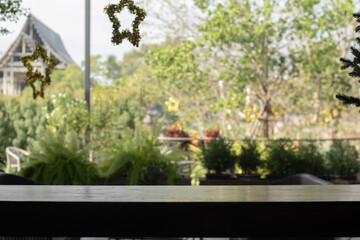 A table in a cafe with a natural background separated for product placement