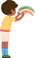 Boy Drawing Rainbow With Crayon