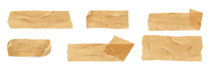 Realistic torn paper tape strips for notes, labels, and creative scrapbook decoration elements.