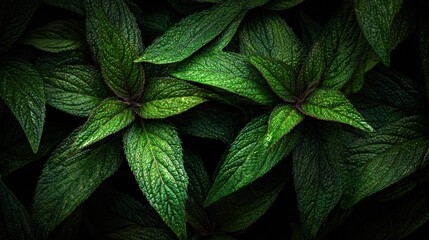 Lush Vibrant Green Tropical Leaves Close-Up View.