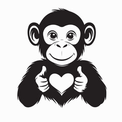 Cheerful Chimpanzee Making Heart Hands Gesture Image Vector