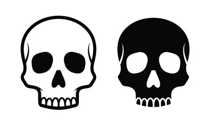A black and white illustration depicts two human skulls side by side showcasing anatomical features and a minimalist aesthetic design high quality professional