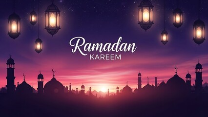 Elegant arched doorway with illuminated lanterns and a crescent moon for ramadan
