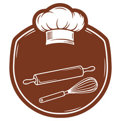 Chef Hat Rolling Pin Whisk Icon Illustration Baking Cooking Badge