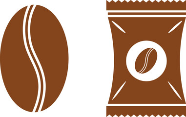 Brown coffee bean and coffee packaging on white background symbol