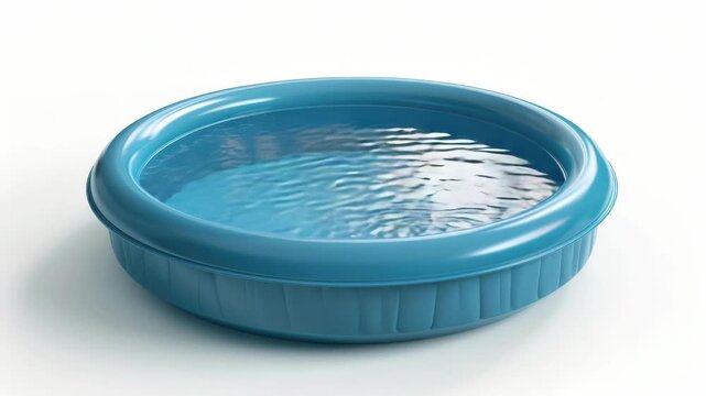 A vibrant blue plastic dish for pets filled with water and ripples indicating movement.