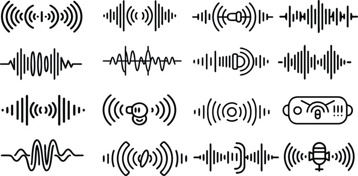 Sound Waves & Audio Signal Visualization Collection &ndash; Analog, Digital, Music Equalizer & Radio Frequency Vector Illustration