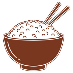 Illustration of a bowl of rice with chopsticks Asian cuisine simple design