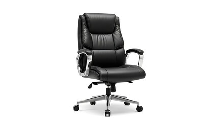 Ergonomic black office chair isolated on white background, modern executive design, professional workspace furniture.