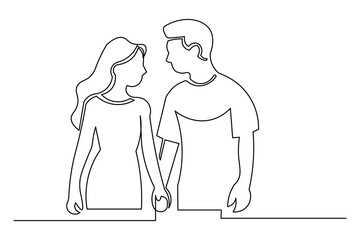 Single line art illustration of a loving couple continuous outline