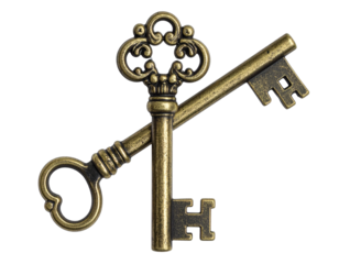 Vintage Brass Key with Shadow Softness – Transparent Background PNG
