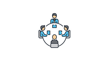 Business meeting around a round table with people discussing ideas.
