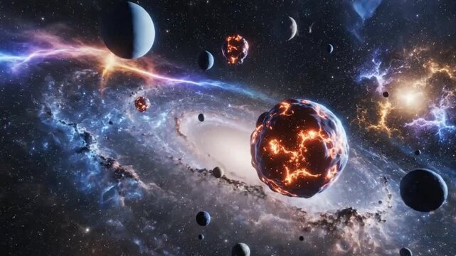 View of a burgeoning universe, showcasing the intricate ballet of celestial bodies forming and evolving amidst luminous nebulae and swirling galactic arms