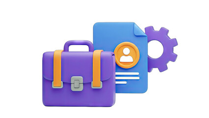 Business briefcase, document and gear icon concept