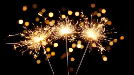 Fototapeta premium Sparkler Fireworks Display Against Black Background with Bokeh Effects and Glimmering Lights for Celebrations and Festive Events